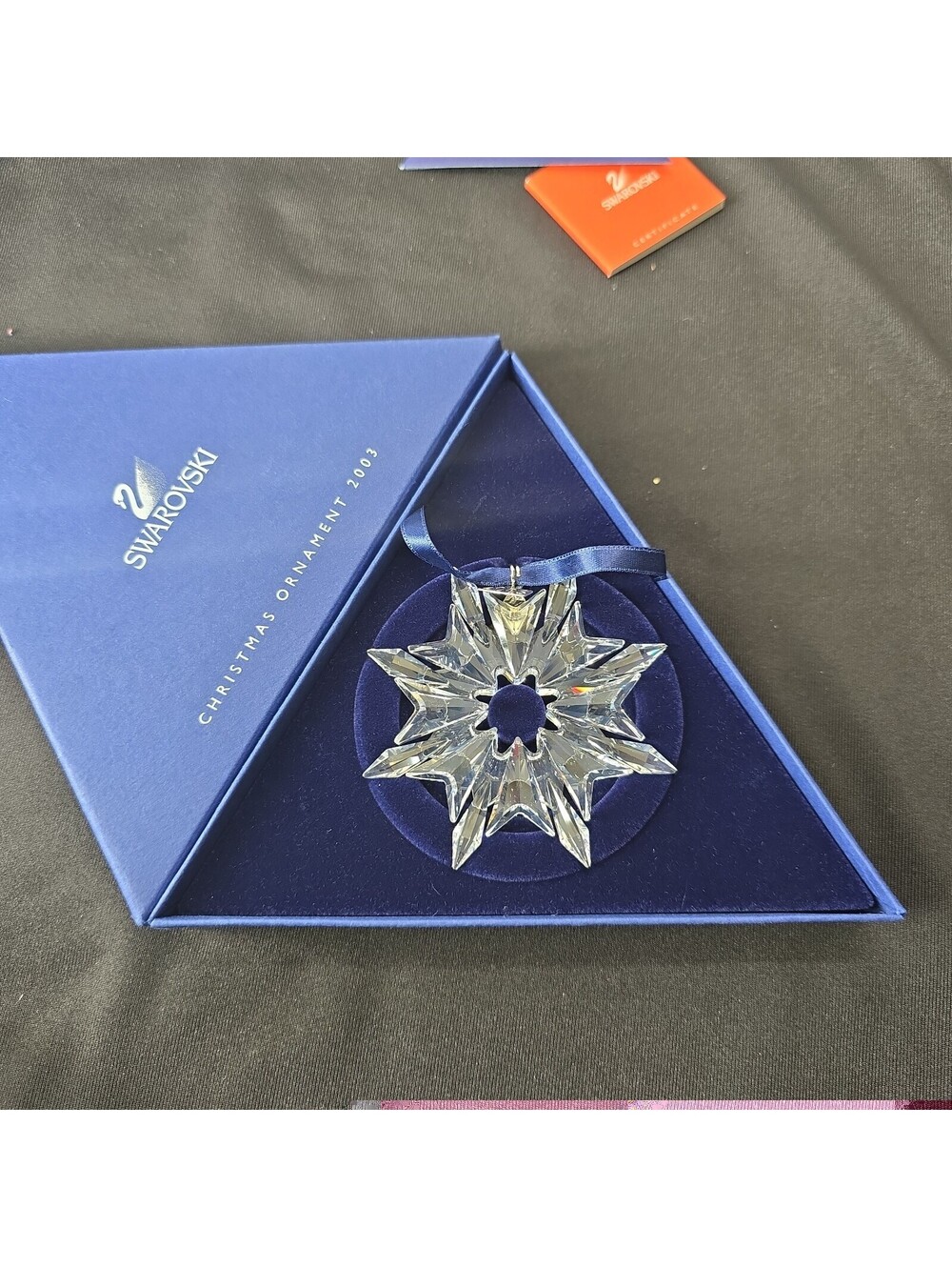 2003 Swarovski Crystal 3" Annual Christmas Ornament Ribbon Original Packaging